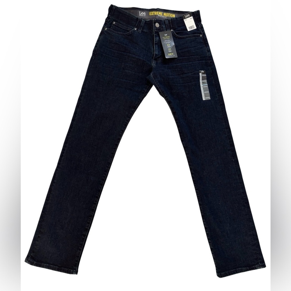 New Lee Men’s Extreme Motion Slim Fit Straight Leg Jeans 32x32 Dark Wash - Picture 3 of 16
